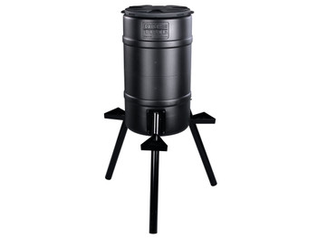On Time 71540 Buckeye Gravity Feeder made of Polyethylene with 200 lbs Capacity, 2" Metal Legs, 3 Feeding Stations, Removable Lid & Accepts All Types of Feed