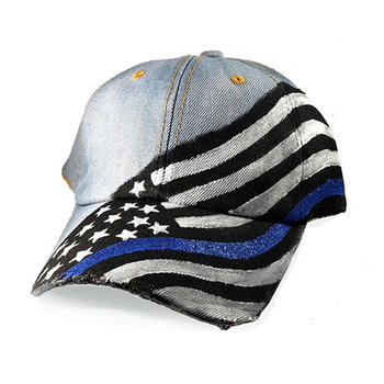 Women's Hand Painted Hat - Thin Blue Line Flag UPC: 704438926269