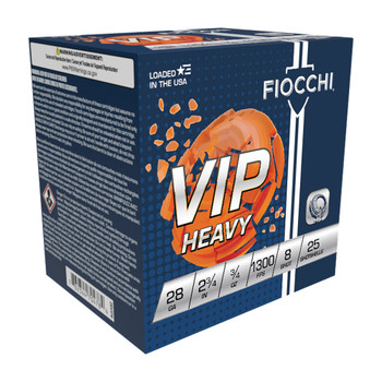 Fiocchi 28VIPH8 Exacta Target VIP Heavy 28 Gauge 2.75 34 oz 1300 fps 8 Shot 25 Bx10 UPC: 762344704814