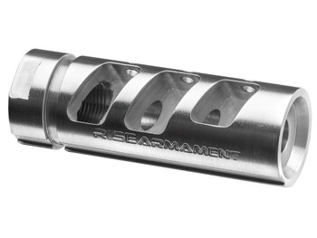 Rise Armament RA701223SLVR RA-701 Compensator Silver 416R Stainless Steel with 1/2"-28 tpi Threads & 2.50" OAL for 5.56x45mm NATO AR-Platform