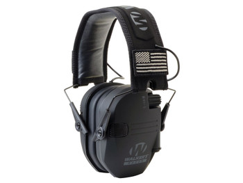 Walker's GWPRSEMPAT Razor Patriot Slim Electronic Muff 23 dB Over the Head Black w/Flag Patch Polymer