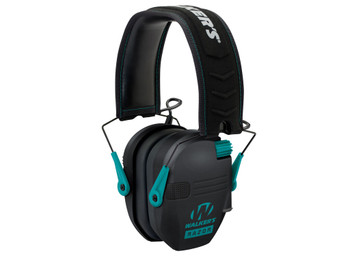 Walker's GWPRSEMTL Razor Slim Electronic Muff 23 dB Over the Head Black Polymer w/Teal Accents