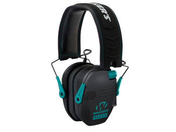 Walker's GWPRSEMTL Razor Slim Electronic Muff 23 dB Over the Head Black Polymer w/Teal Accents