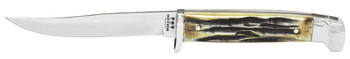 6 3/8 Genuine India Stag Bone Pommel Hunter with Leather Sheath UPC: 730153005637