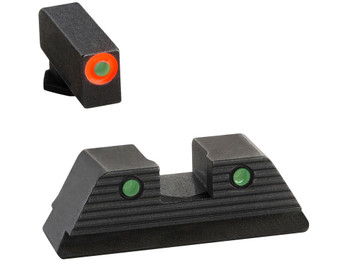 AmeriGlo GL816 Trooper Sight Set for Glock Green Tritium Orange Outline Front Sight-Green Tritium Black Outline Rear Sight