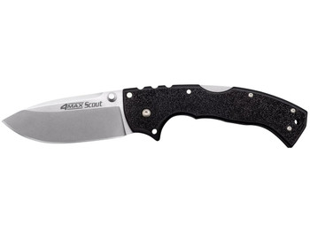 Cold Steel CS62RQ 4-Max Scout 4" Folding Plain Stone Washed Japanese AUS-10A SS Blade/ Black Griv-Ex Handle Includes Pocket Clip