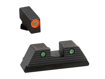 AmeriGlo GL818 Trooper Sight Set for Glock Green Tritium Orange Outline Front Sight-Green Tritium Black Outline Rear Sight