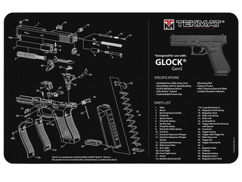 TekMat TEKR17GLOCKG5 Glock Gen5 Cleaning Mat Black/White Rubber 11"x17" Glock Gen5 Parts Diagram