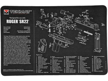 TekMat TEKR17RUGERSR22 Ruger SR22 Cleaning Mat Black/White Rubber 11"x17" Ruger SR22 Parts Diagram