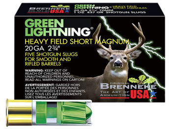 Brenneke SL202HFSGL Green Lightning Heavy Field Short Magnum 20Gauge 2.75" 1oz Slug Shot 5 Per Box/50 Case