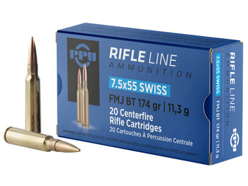 PPU PP7SF Metric Rifle 7.5x55mmSwiss 174gr Full Metal Jacket Boat Tail 20 Per Box/10 Case
