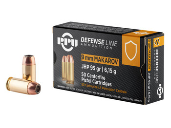 PPU PPD9M Defense 9x18Makarov 95gr Jacketed Hollow Point 50 Per Box/20 Case