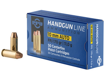 PPU PPH10F Handgun 10mmAuto 170gr Flat Point Jacketed 50 Per Box/10 Case