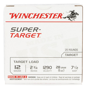 Winchester USA Super Target 12 Gauge Shotshell Ammunition, 2 3/4 Inch, 1290 FPS, 1 Ounce, #7 1/2 Shot - 25 Cartridge Box ( 25 / 1 )