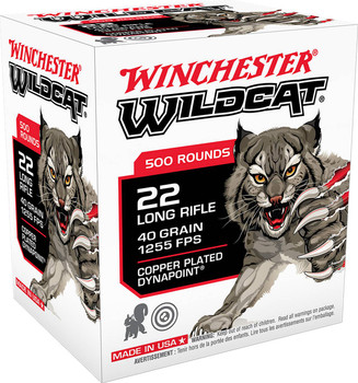 Winchester Wildcat Dynapoint High Velocity Rimfire Ammunition, 22 LR, Copper Plated Hollow Point, 40 Grain - 500 Cartridge Box ( 500 / 1 )