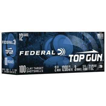 Federal Top Gun 12 Gauge Shotshell Ammunition, 2 3/4 Inch, 1200 FPS, 1 1/8 Ounce, #7 1/2 Shot - 100 Cartridge Box ( 25 / 4 / 1 )