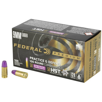 Federal Syntech Standard Velocity Centerfire Ammunition, 9mm Luger, HST JHP/Syntech TSJ, 124 Grain - 100 Cartridge Box ( 100 / 1 )