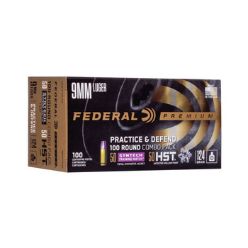 Federal Syntech Standard Velocity Centerfire Ammunition, 9mm Luger, HST JHP/Syntech TSJ, 124 Grain - 100 Cartridge Box ( 100 / 1 )