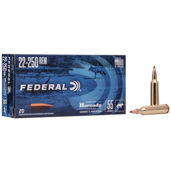 Federal Varmint & Predator Hyper Velocity Centerfire Ammunition, 22-250 Remington, Hornady V-Max, 55 Grain - 20 Cartridge Box ( 20 / 1 )