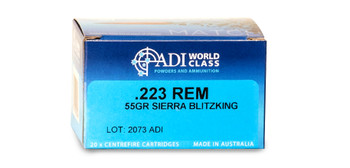 ADI World Class .223 REM 55 Grain Sierra Blitzking 20 Round Box UPC: 9332153003166
