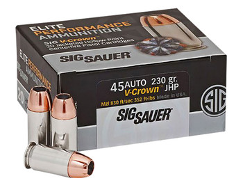 Sig Sauer E45AP220 Elite Performance 45ACP 230gr V-Crown Jacketed Hollow Point 20 Per Box/10 Case