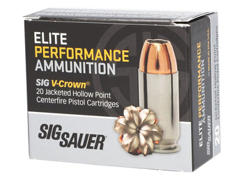 Sig Sauer E40SW220 Elite Performance 40S&W 180gr V-Crown Jacketed Hollow Point 20 Per Box/10 Case
