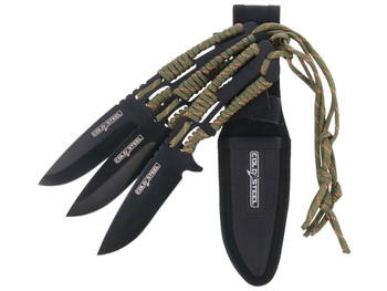 Cold Steel CSTH44KVD3PK Throwing Knives Set of 3 4.40" Fixed Clip Point Plain Black Oxide 420 Stainless Steel Blade, Paracord Wrap Handle