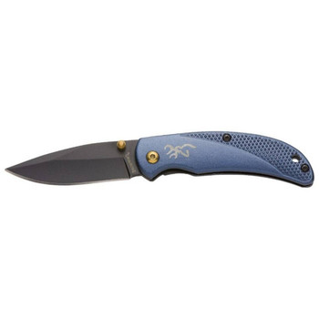 Browning 3220341 Prism 3  EDC Folding 2.38 Plain Black Oxide 7Cr17MoV SS Blade Navy wBrass Accents  Logo Anodized Aluminum Handle Includes Pocket Clip UPC: 023614950332