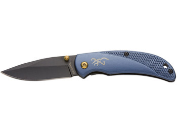 Browning 3220341 Prism 3 EDC Folding 2.38" Plain Black Oxide 7Cr17MoV SS Blade, Navy w/Brass Accents & Logo Anodized Aluminum Handle, Includes Pocket Clip