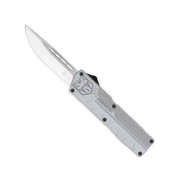 CobraTec Knives GYCTLWDNS Lightweight  3.25 OTF Drop Point Plain D2 Steel BladeGray Aluminum Handle Includes Pocket Clip UPC: 099654026078