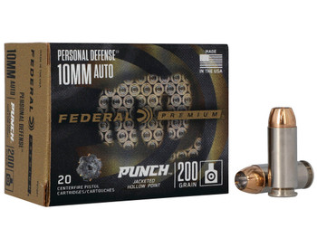 Federal PD10P1 Punch Personal Defense 10mmAuto 200gr Jacketed Hollow Point 20 Per Box/10 Case