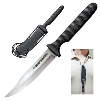 Cold Steel CS53NBS Spike  4 Fixed Bowie Plain 4116 Stainless Steel BladeBlack Scalloped GrivEx Handle Includes Sheath UPC: 705442010104