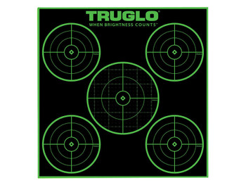 TruGlo TG11A25 Tru-See 5-Bull Target Self-Adhesive Heavy Paper Black/Green 12"x12" 5-Bullseye 25 Pack