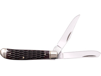 Cold Steel CSFLMTRPRJ Trapper Mini 2.60"/2.70" Folding Clip/Spey Plain 3Cr13MoV SS Blade/Brown Jigged w/Polished Bolsters Bone Handle