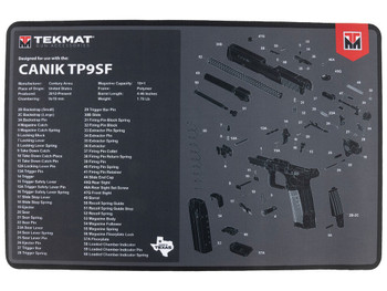 TekMat TEKR17CANIKTP9SF Cleaning Mat Black/Gray Rubber 11"x17" Canik TP9SF Diagram