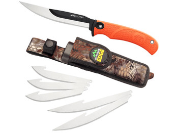 Outdoor Edge RMB20C RazorMax 6 Blades, 3.50" Drop Point/5" Boning Fillet Folding Plain Satin/Black Oxide 420J2 SS Blades, Blaze Orange Textured TPR Handle