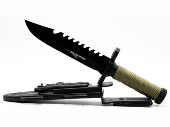 Humvee Adventure Gear HMVKFXB01 Next-Gen Survival Knife 7.50" Fixed Sawback Plain Black Stainless Steel Blade/OD Green Textured Rubber Handle Includes Sheath