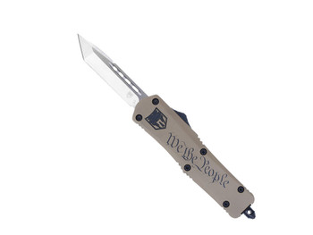 CobraTec Knives MWTPFS3TNS FS-3 We The People Medium 3" OTF Tanto Plain D2 Steel Blade Tan w/"We The People" Aluminum Cerakoted Handle Features Glass Breaker Includes Pocket Clip
