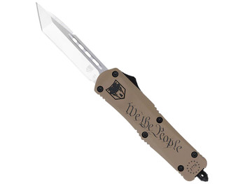 CobraTec Knives SWTPFS3TNS FS-3 We The People Small 2.75" OTF Tanto Plain Aluminum Cerakoted D2 Steel Blade, Tan "We The People" Aluminum Handle