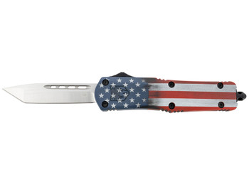 CobraTec Knives MCUSAFS3TNS FS-3 American Flag Medium 3" OTF Tanto Plain Satin D2 Steel Blade, 5" US Flag Aluminum Cerakoted Handle