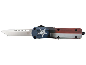 CobraTec Knives MCTXFS3TNS FS-3 Texas Flag Medium 3" OTF Tanto Plain Satin D2 Steel Blade, 5" Texas Flag Aluminum Cerakoted Handle