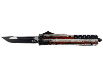 Templar Knife MWUS231 Gen II Wood US Flag Slim 3.43" OTF Tanto Plain Black Oxide Stonewashed 440C SS Blade, 5.05" Painted Wood Grain US Flag Aluminum Handle, Glass Breaker