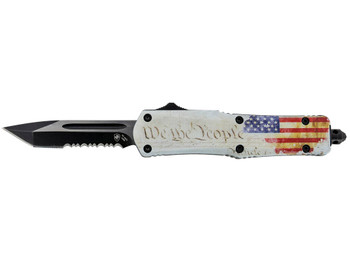 Templar Knife SWTP531 Gen II We The People Small 2.25" OTF Tanto Part Serrated Black Oxide Stonewashed 440C SS Blade, 4.31" White w/Flag & "We The People" Aluminum Handle, Glass Breaker