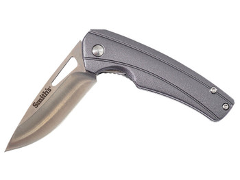 Smiths Products 51246 Istana 2.75" Folding Drop Point Plain Satin 400 SS Blade/Gray Anodized Aluminum Handle Includes Pocket Clip