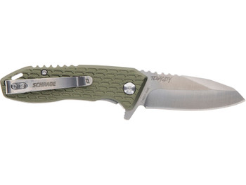 Schrade 1159317 Tenacity Folding Modified Drop Point Part Serrated Satin AUS-10A SS Blade, Green Aluminum Handle