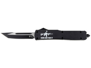 Templar Knife MAR15231 Gen II Come And Take It Slim 3.43" OTF Tanto Plain Black Oxide Stonewashed 440C SS Blade, 5.05" Black w/ "Come And Take It" AR-15 Gun Aluminum Handle, Glass Breaker