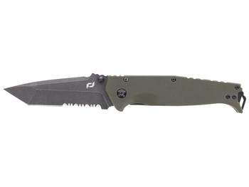 Schrade 1159324 Melee 3.50" Folding Tanto Part Serrated Dark Stonewash D2 Steel Blade 4.50" OD Green G10/SS Handle