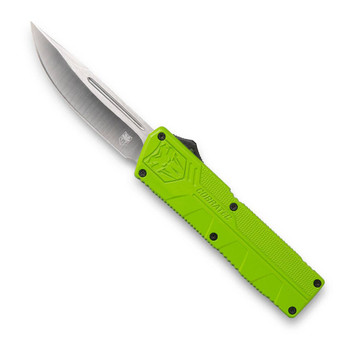 CobraTec Knives ZBGCTLWDNS Lightweight  3.25 OTF Drop Point Plain D2 Steel BladeZombie Green Aluminum Handle Includes Pocket Clip UPC: 099654026436