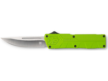 CobraTec Knives ZBGCTLWDNS Lightweight 3.25" OTF Drop Point Plain D2 Steel Blade/Zombie Green Aluminum Handle Includes Pocket Clip