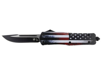 Templar Knife LUS331 Gen II US Flag Large 3.50" OTF Drop Point Plain Black Oxide Stonewashed 440C SS Blade, 5.25" US Flag Aluminum Handle, Glass Breaker